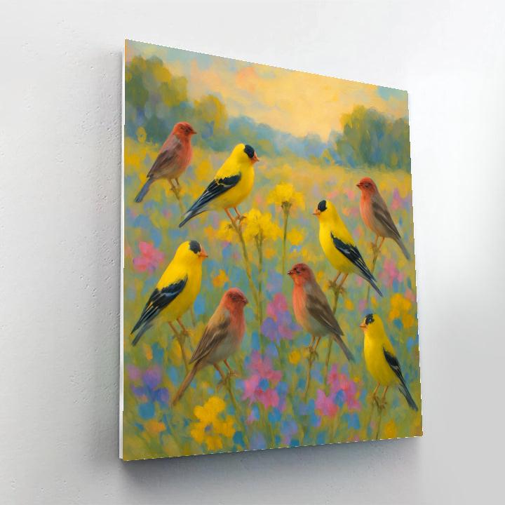 Finches Among The Sunlit Wildflower Quilt Numbered painting kits