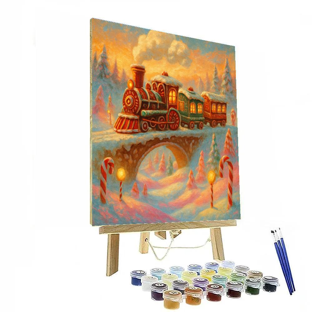 Gingerbread Train Over Candy Cane Valley Paint by numbers art