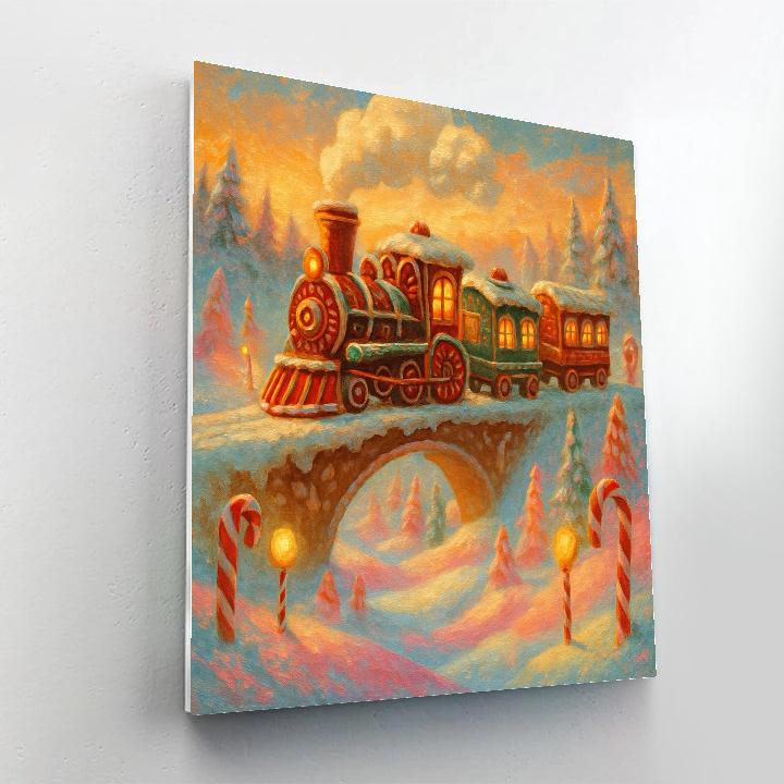 Gingerbread Train Over Candy Cane Valley Paint by numbers art