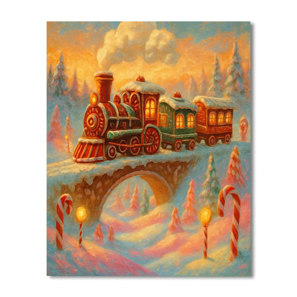 Gingerbread Train Over Candy Cane Valley Paint by numbers art