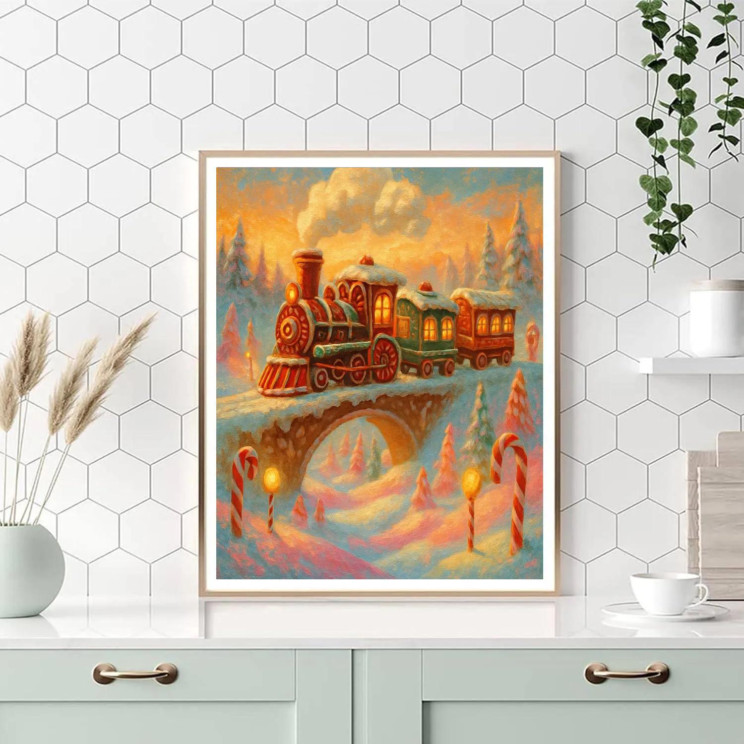 Gingerbread Train Over Candy Cane Valley Paint by numbers art