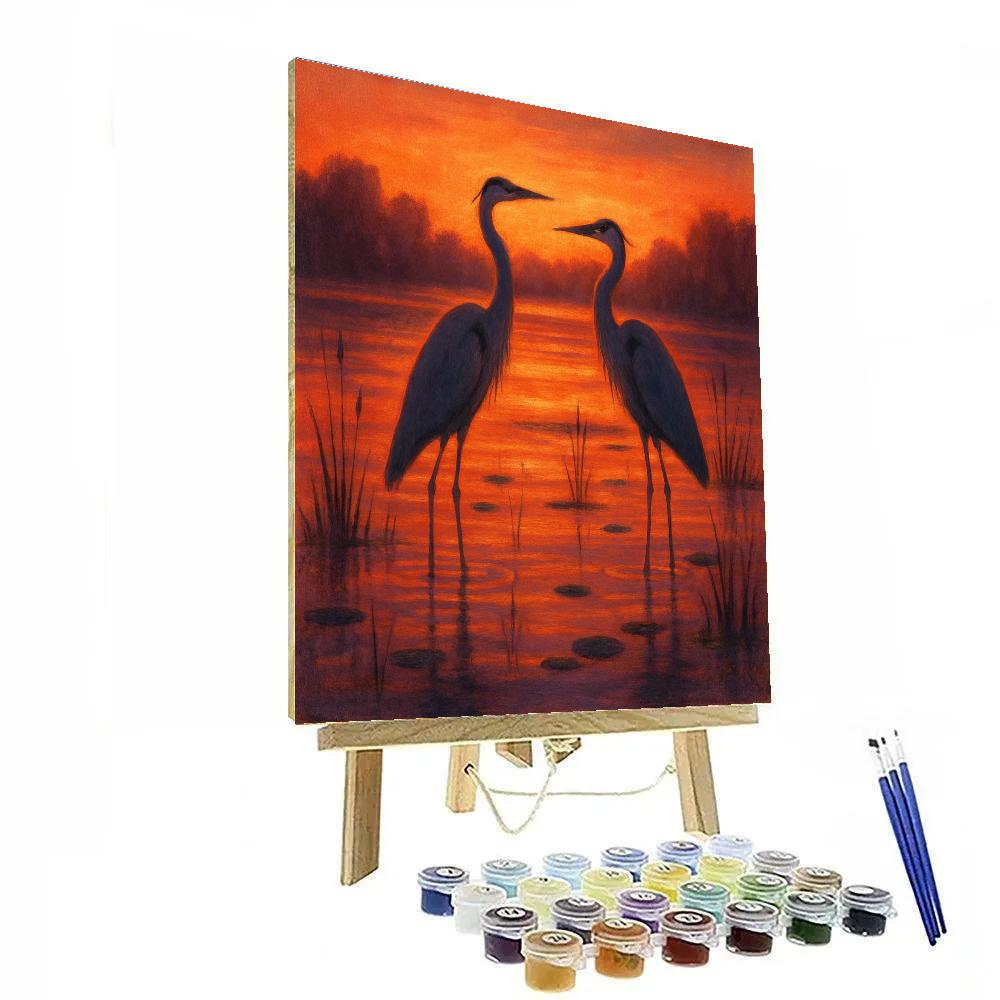 Herons By The Fireside Marsh paint by number