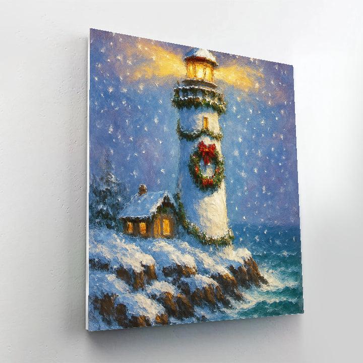 Snowy Lighthouse With Wreath Of The North Sea paint by color