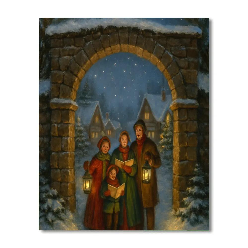 Carolers Under The Starlit Village Arch Number painting