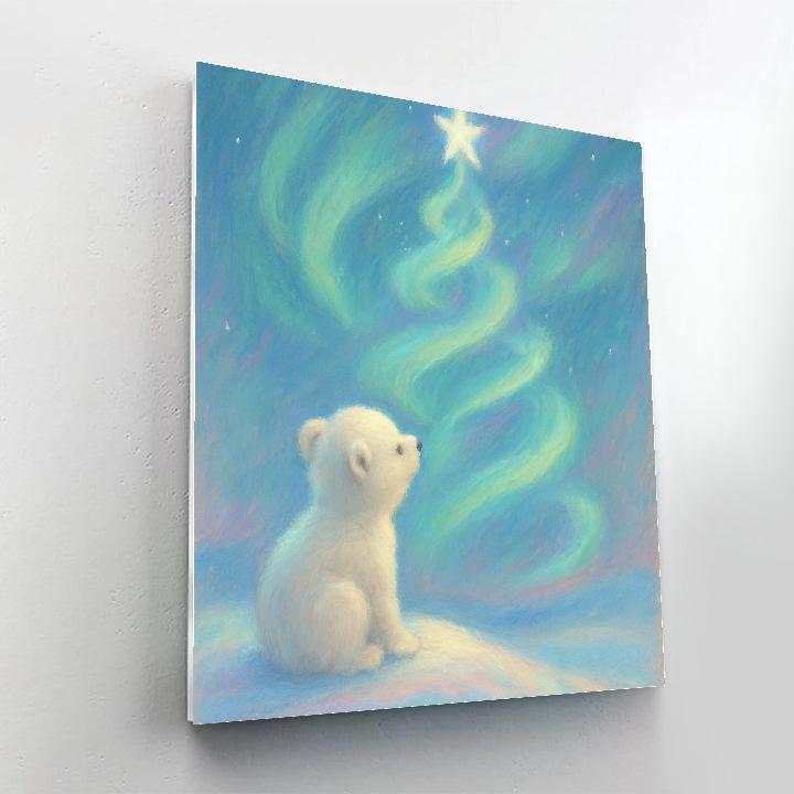 Polar Bear Cub By The Aurora Christmas Tree Painting by numbers kit