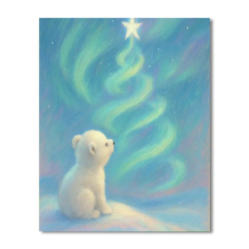 Polar Bear Cub By The Aurora Christmas Tree Painting by numbers kit
