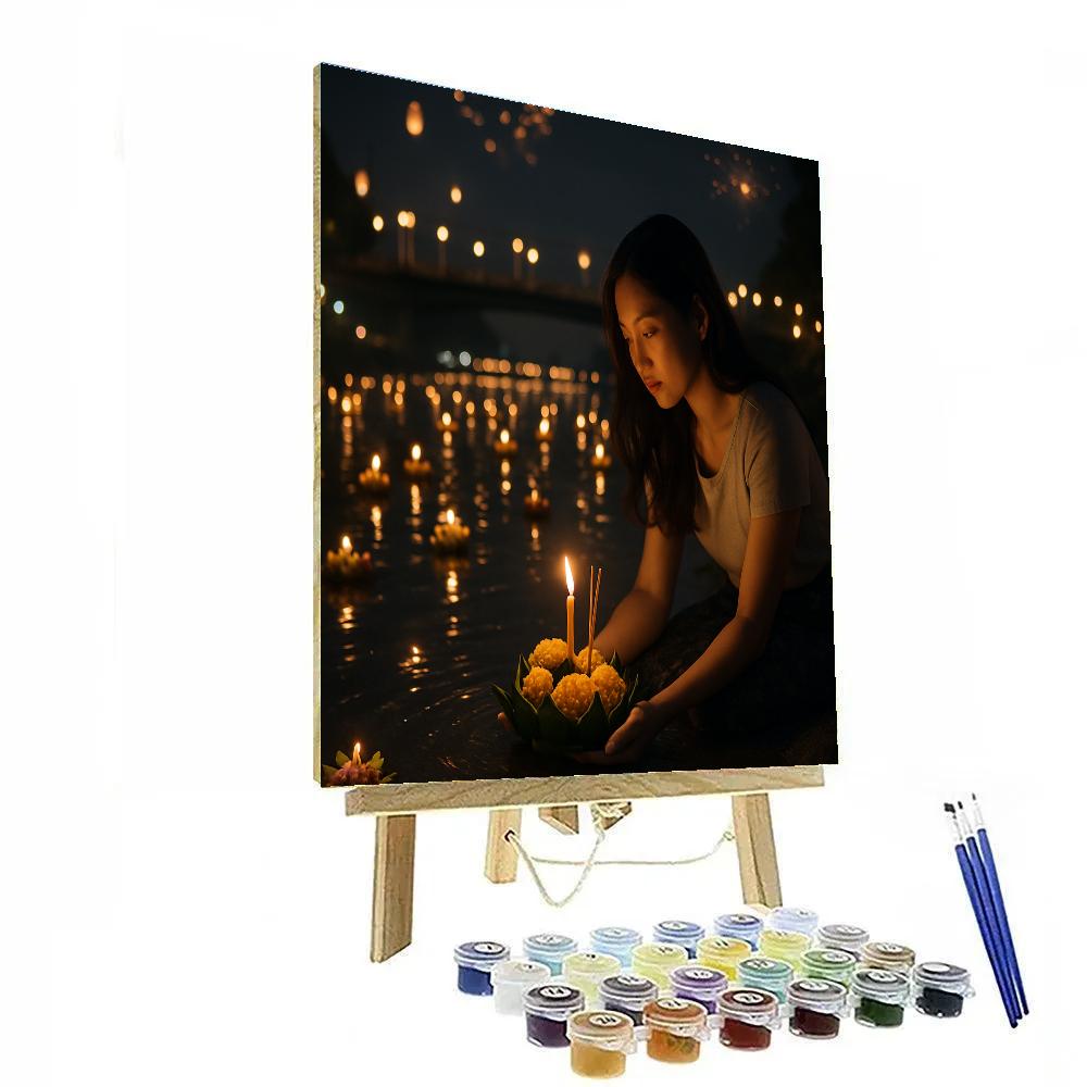 Loi Krathong Offerings On Ping River Chiang Mai paint by color