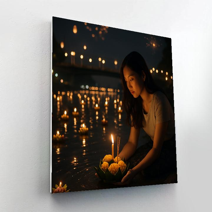 Loi Krathong Offerings On Ping River Chiang Mai paint by color