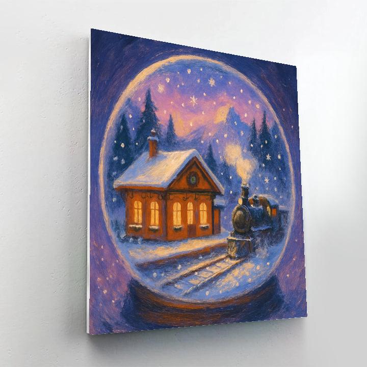 Snow Globe Train Station At Holiday Twilight paint by number
