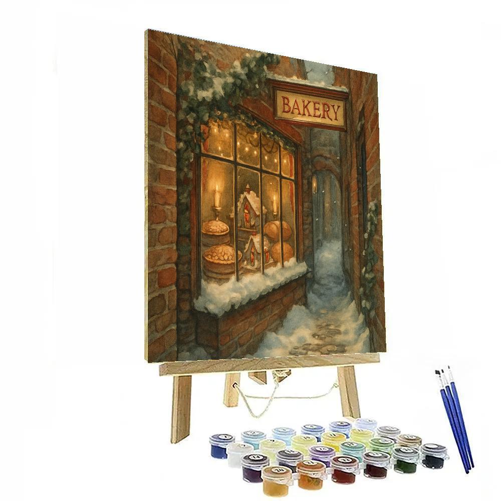 Christmas Bakery Window In The Snowy Alley Painting by numbers kit
