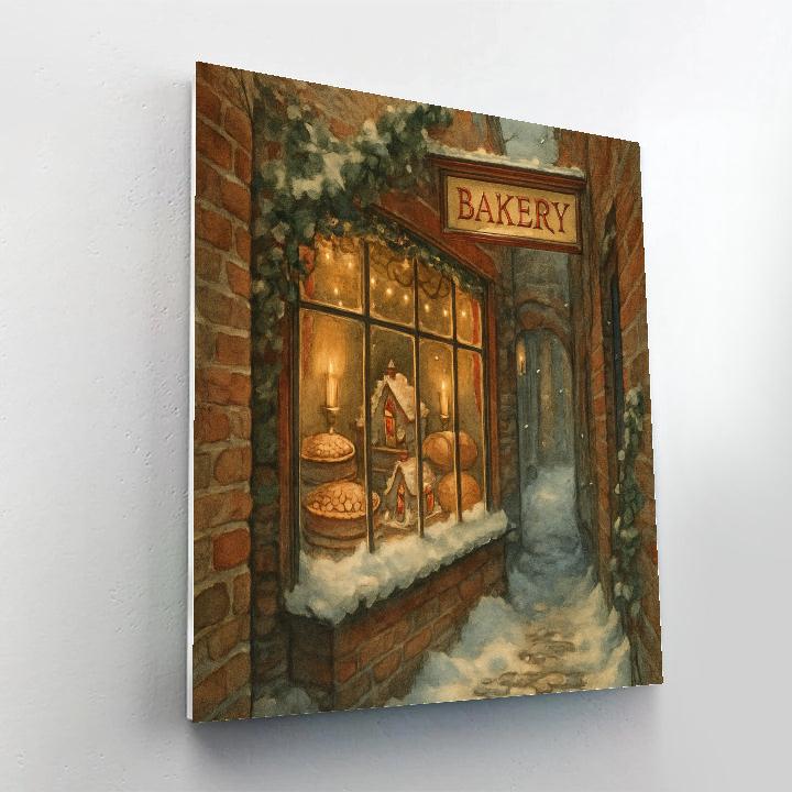 Christmas Bakery Window In The Snowy Alley Painting by numbers kit