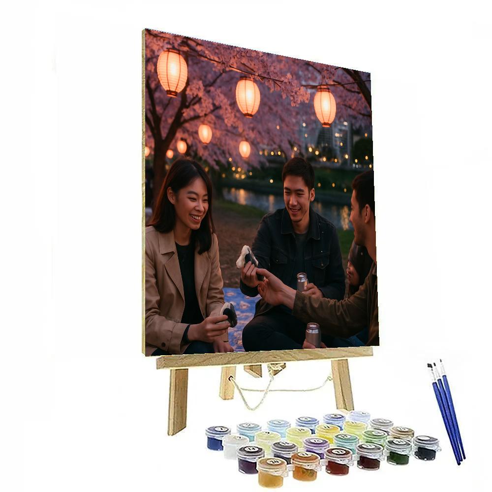 Hanami Night Picnic Under Cherry Blossoms Tokyo paint by number