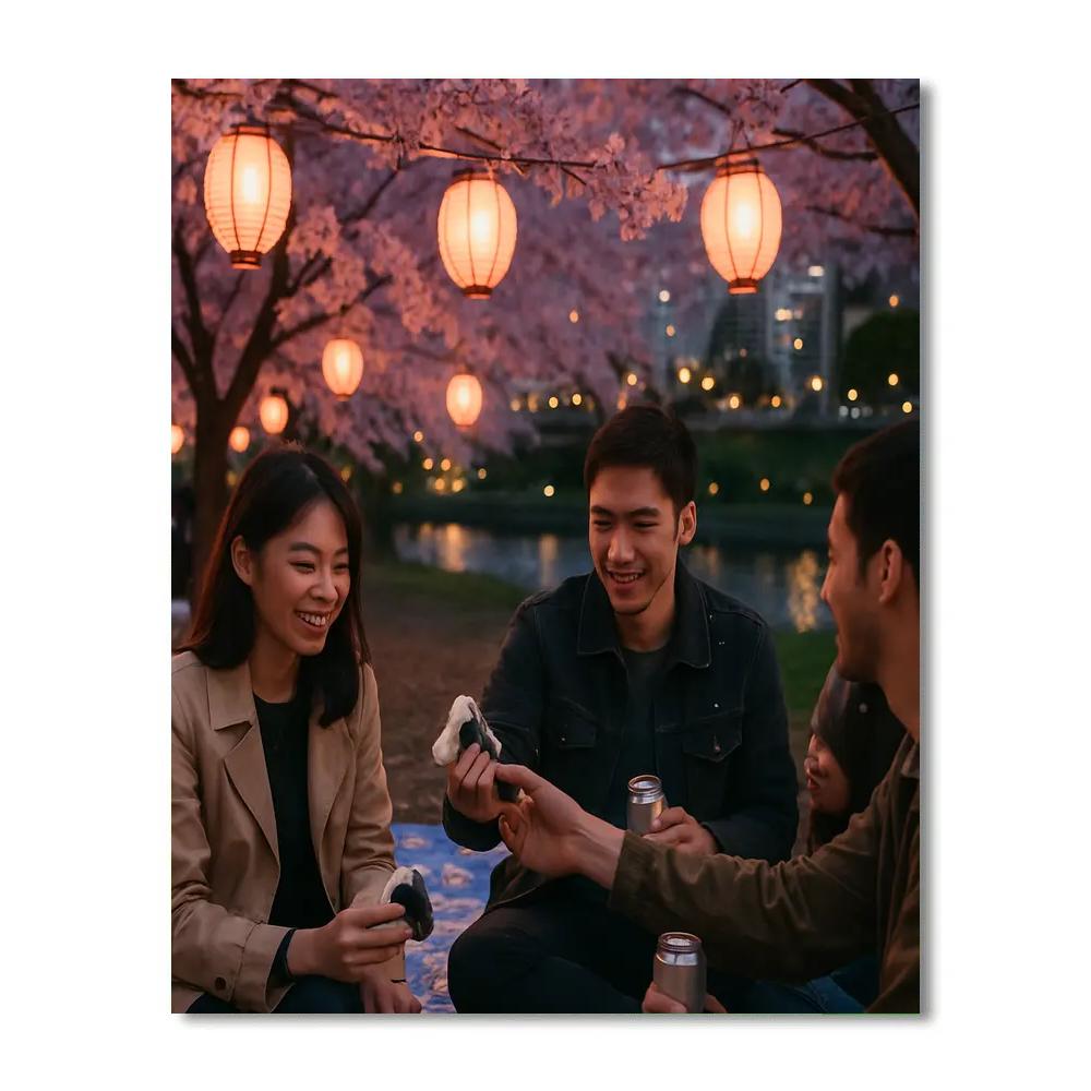 Hanami Night Picnic Under Cherry Blossoms Tokyo paint by number
