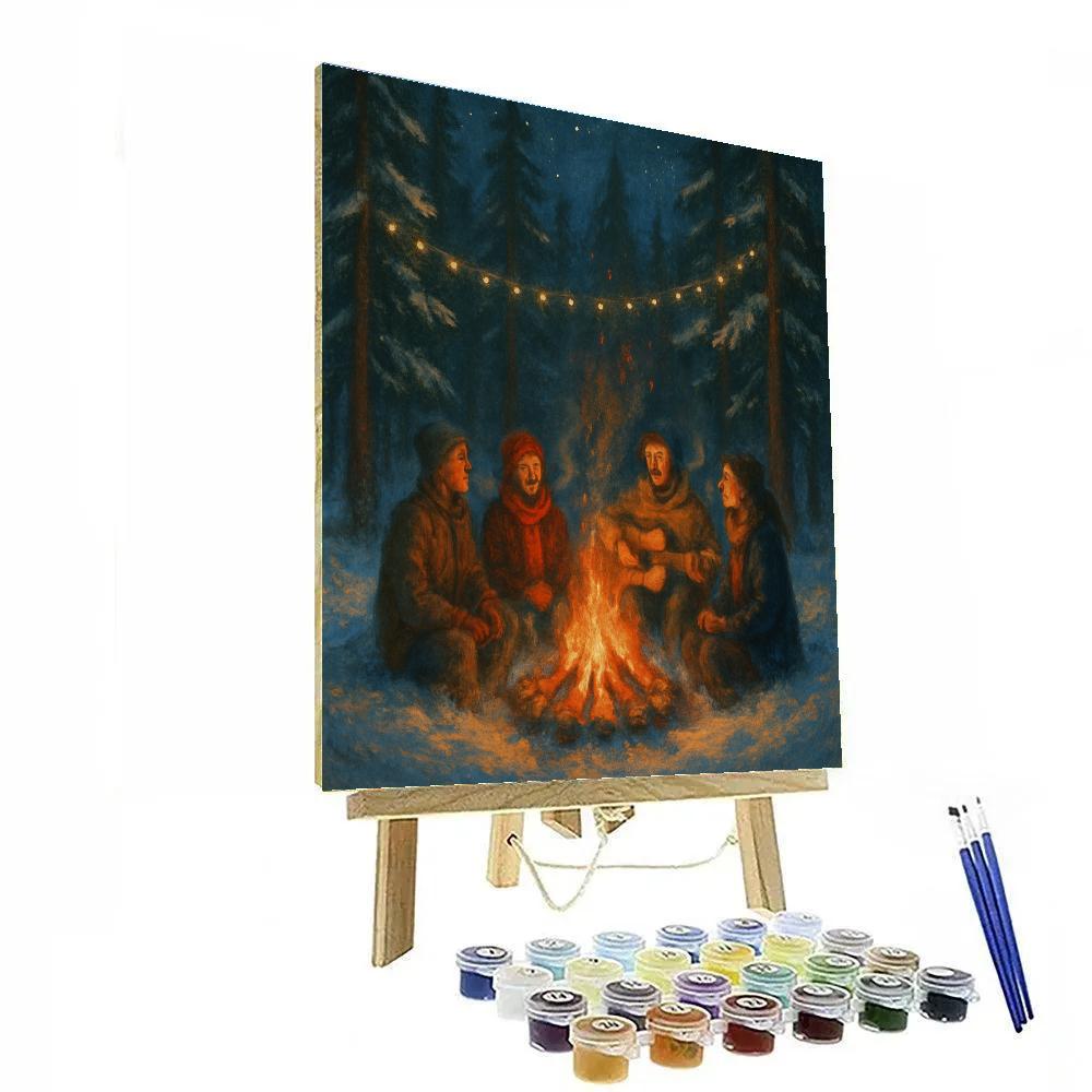 Campfire Caroling In The Snowy Pines Number painting
