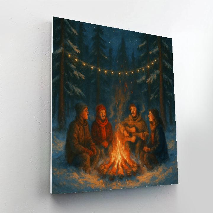 Campfire Caroling In The Snowy Pines Number painting