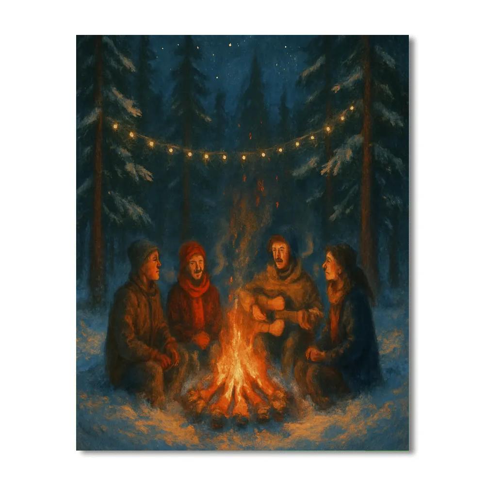 Campfire Caroling In The Snowy Pines Number painting