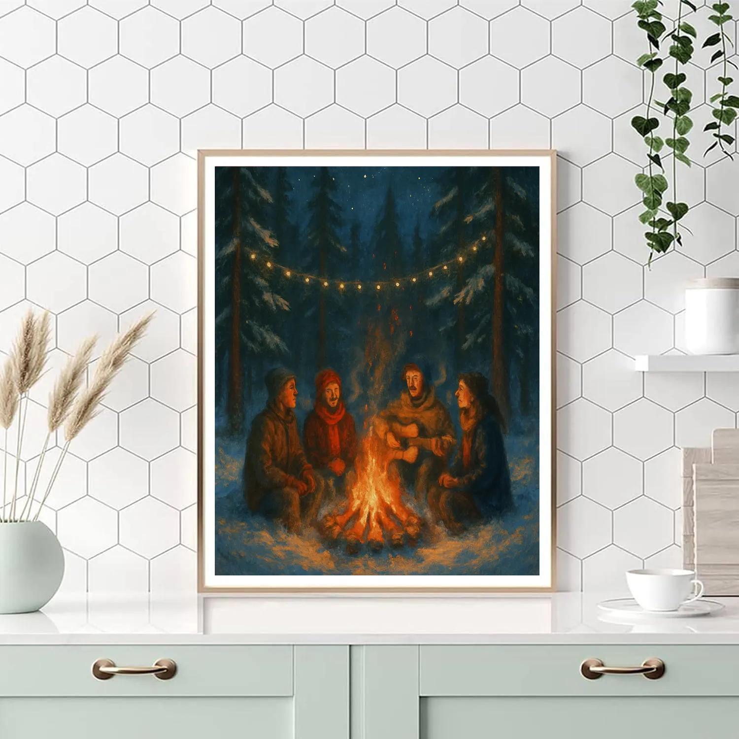 Campfire Caroling In The Snowy Pines Number painting