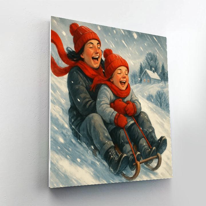 Snowy Hill Sled Ride With Mom Painting by numbers kit