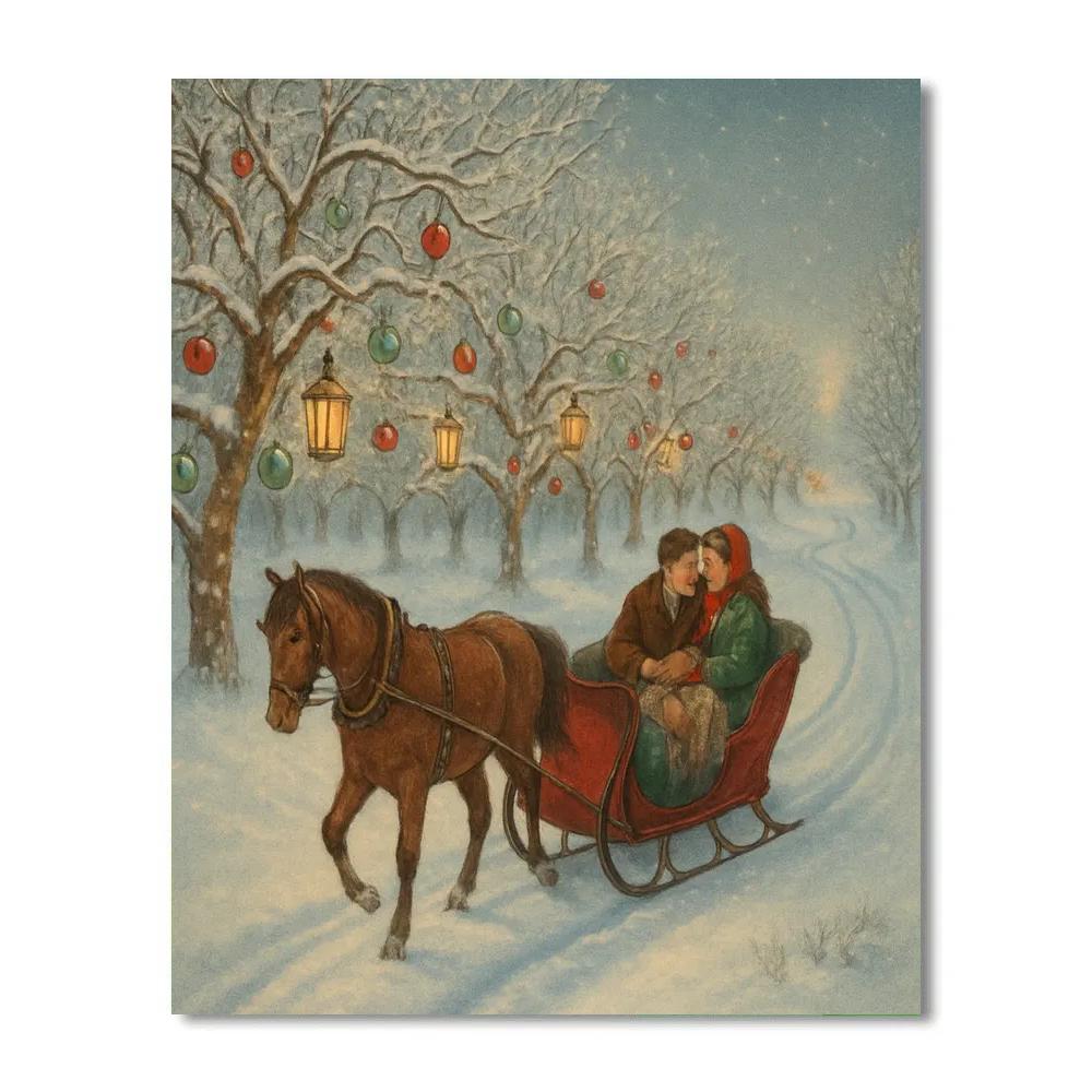 Vintage Sleigh Ride Past The Frozen Orchard Paint by numbers art