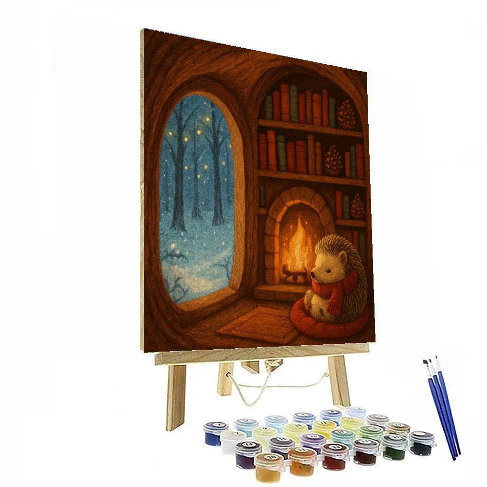 Cozy Hedgehog Library For Winter Reading painting number kit
