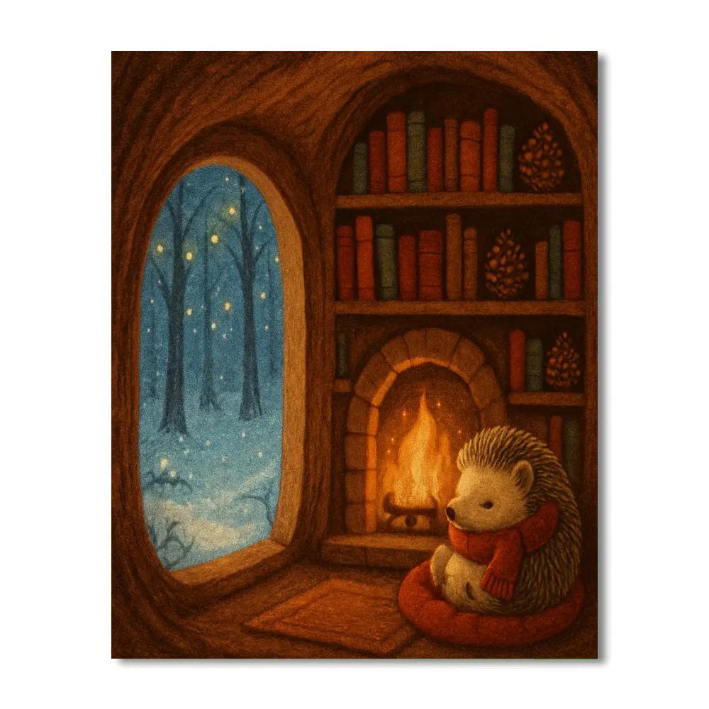 Cozy Hedgehog Library For Winter Reading painting number kit
