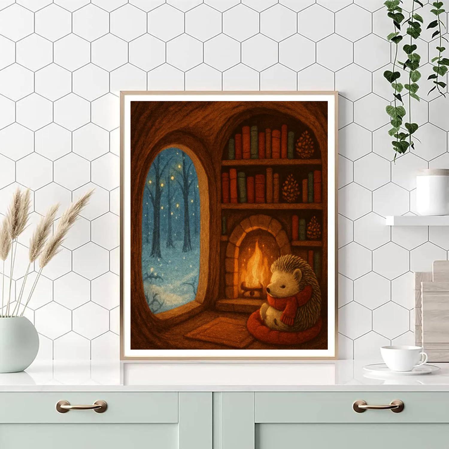 Cozy Hedgehog Library For Winter Reading painting number kit