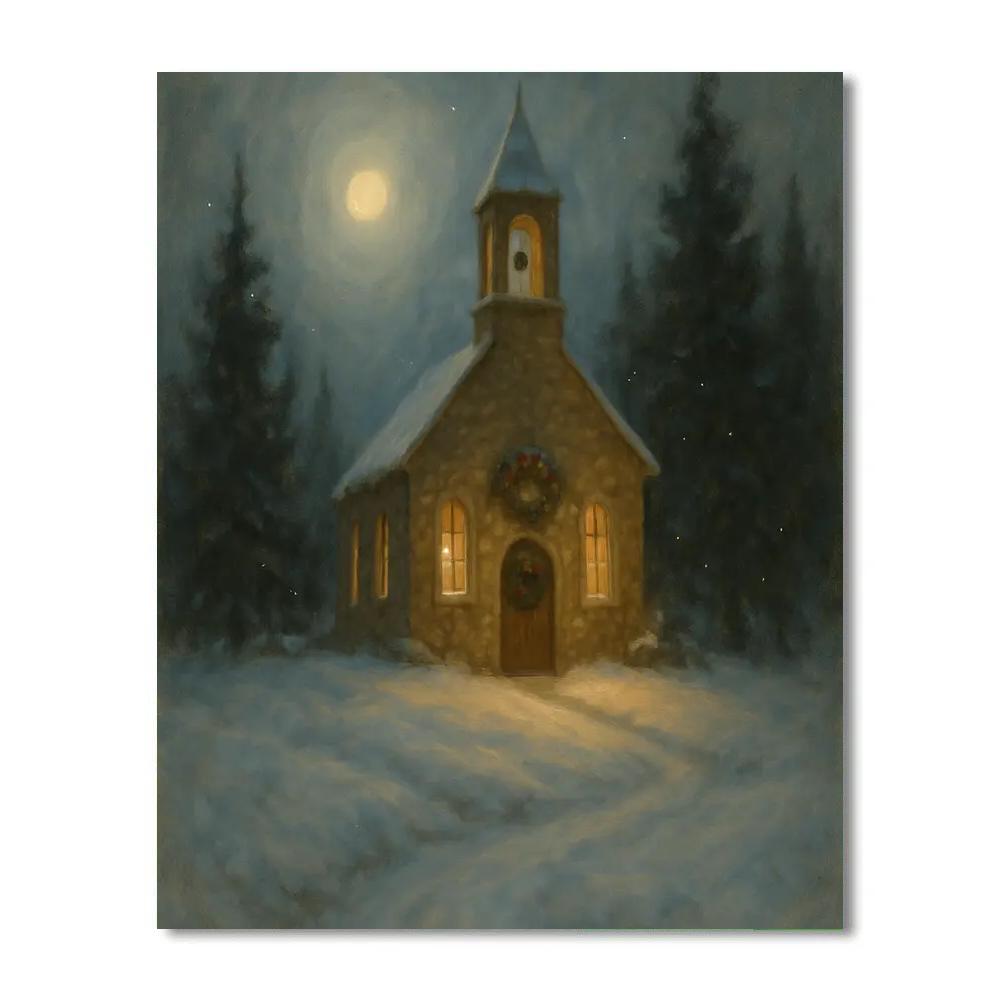 Midnight Bells Of The Snowy Chapel paint by number