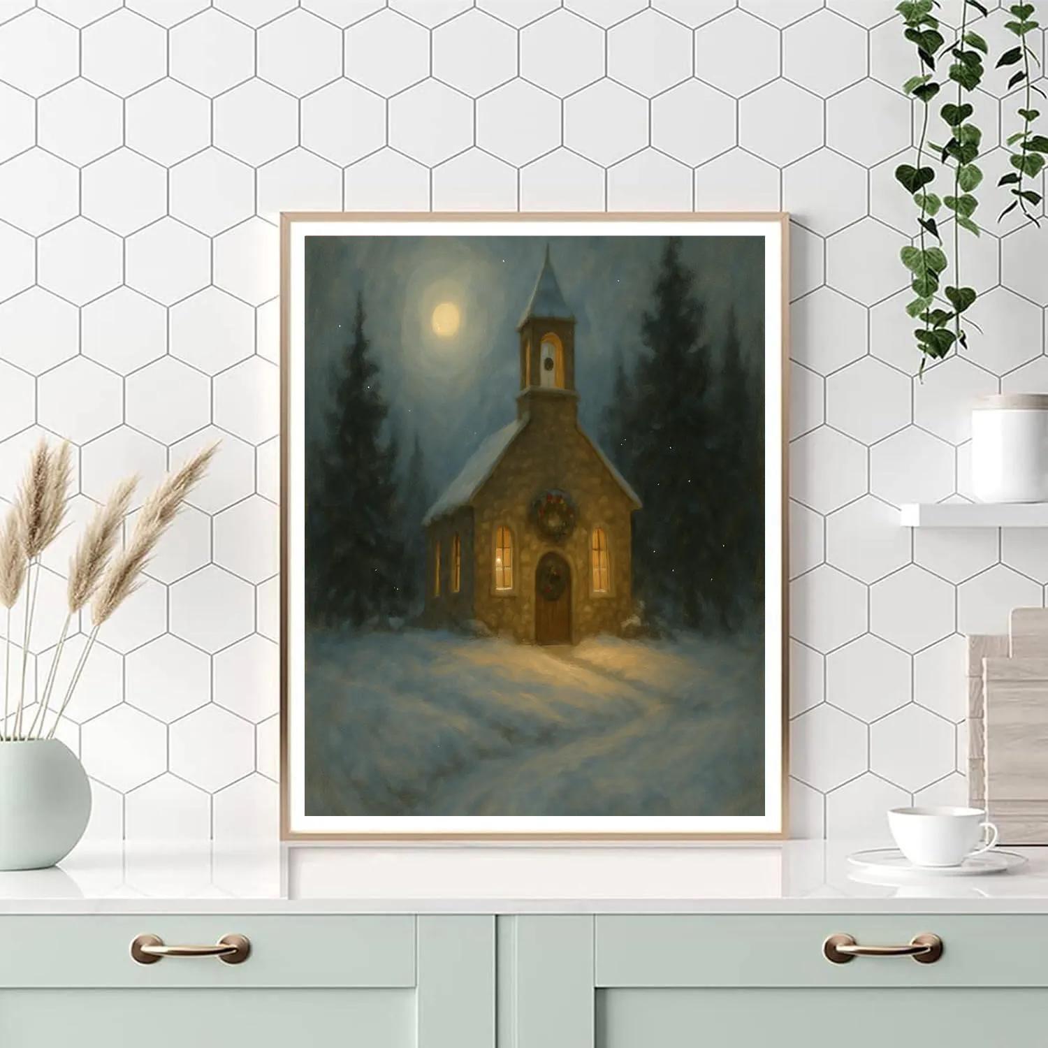 Midnight Bells Of The Snowy Chapel paint by number