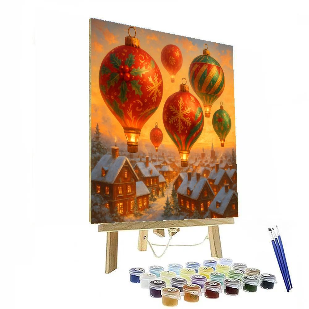 Holiday Hot Air Balloons Over Winter Town paint by numbers