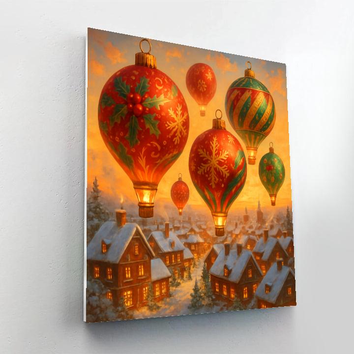 Holiday Hot Air Balloons Over Winter Town paint by numbers