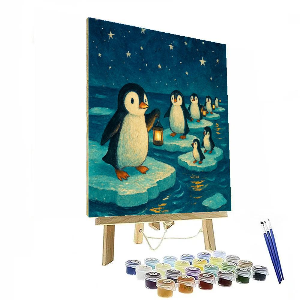 Penguin Lantern March On The Ice Floes DIY paint by numbers