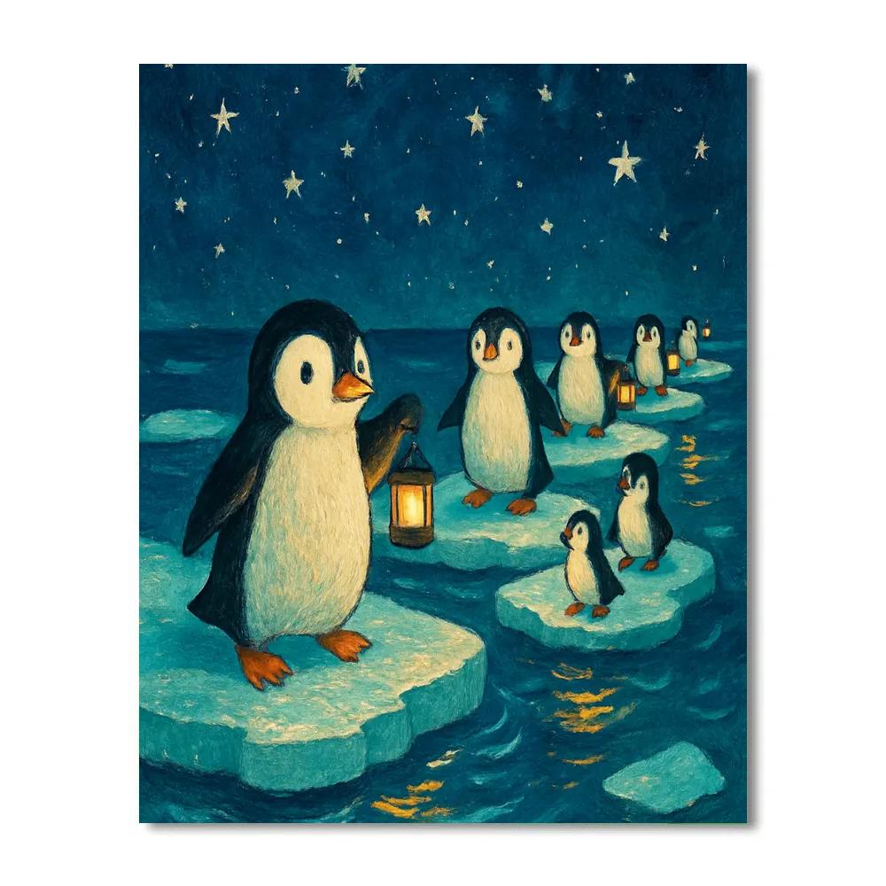 Penguin Lantern March On The Ice Floes DIY paint by numbers