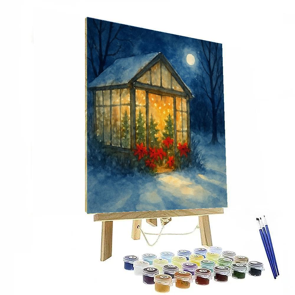 Christmas Greenhouse Beneath The Frosted Moon paint by numbers