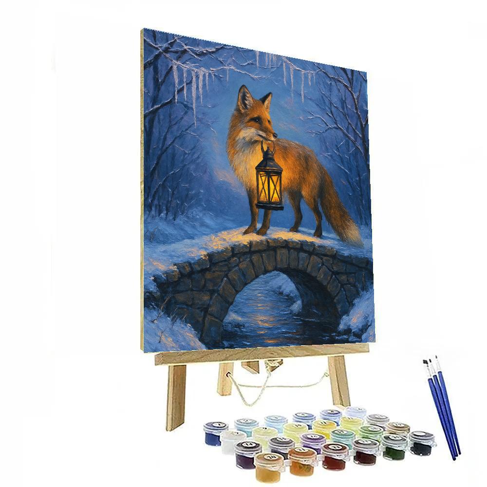 Christmas Lantern Fox On The Winter Bridge painting number kit