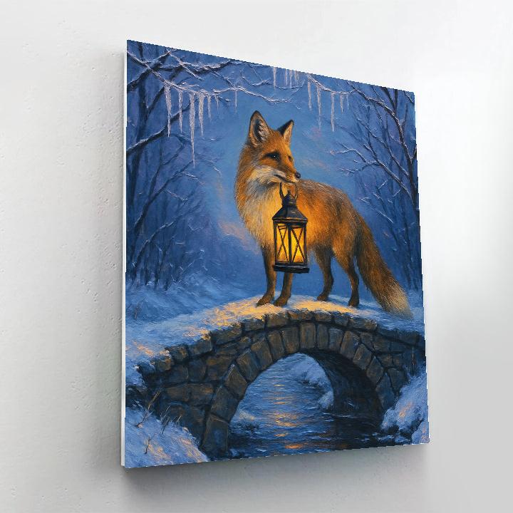 Christmas Lantern Fox On The Winter Bridge painting number kit