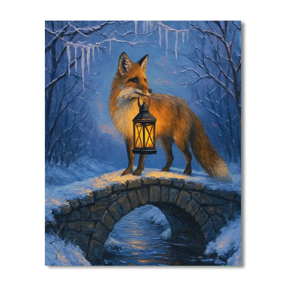 Christmas Lantern Fox On The Winter Bridge painting number kit