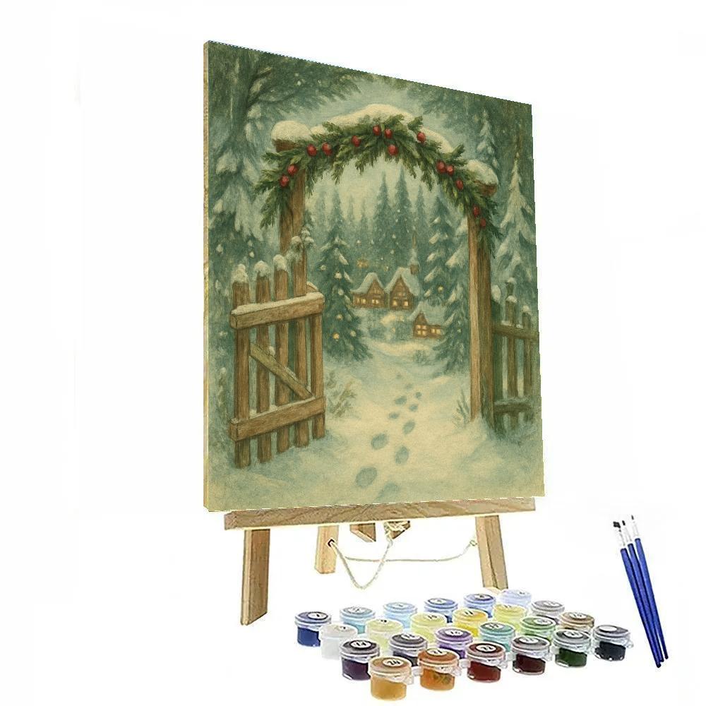 Snowy Forest Gate To The Holiday Village painting number kit