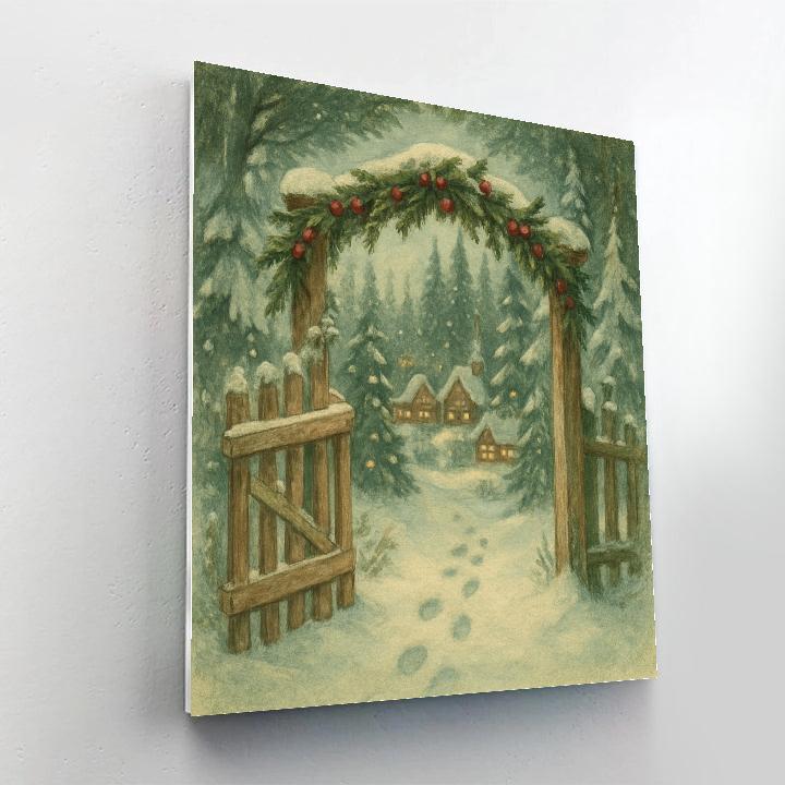 Snowy Forest Gate To The Holiday Village painting number kit