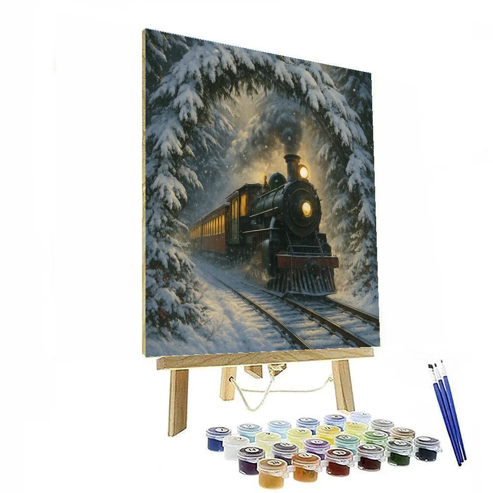 Winter Train Through The Evergreen Tunnel paint by number