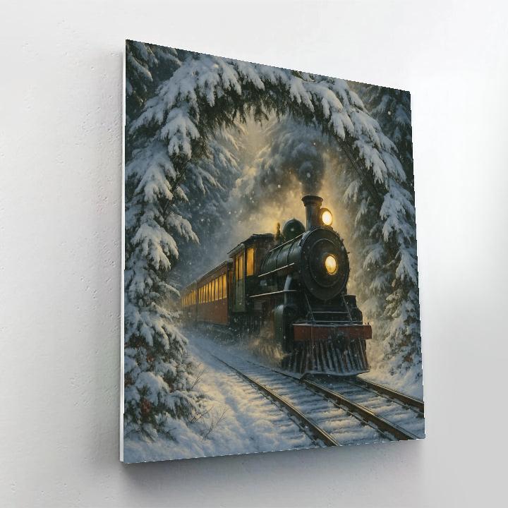 Winter Train Through The Evergreen Tunnel paint by number