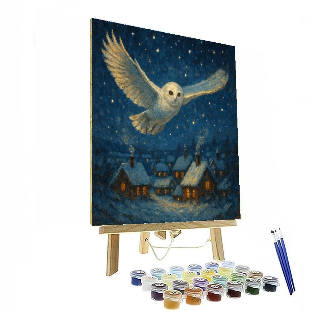 Snowy Owl Over The Midnight Village Numbered painting kits