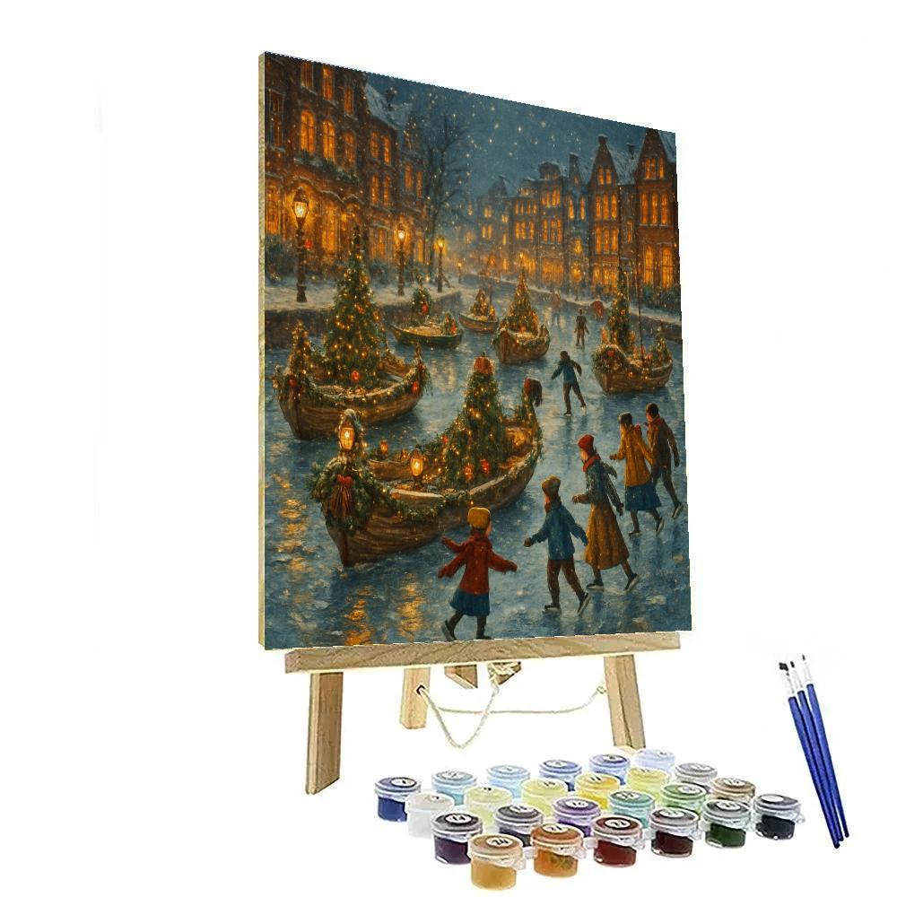 Christmas Boat Parade On Frozen Canal paint by numbers