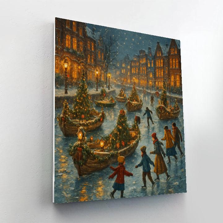 Christmas Boat Parade On Frozen Canal paint by numbers