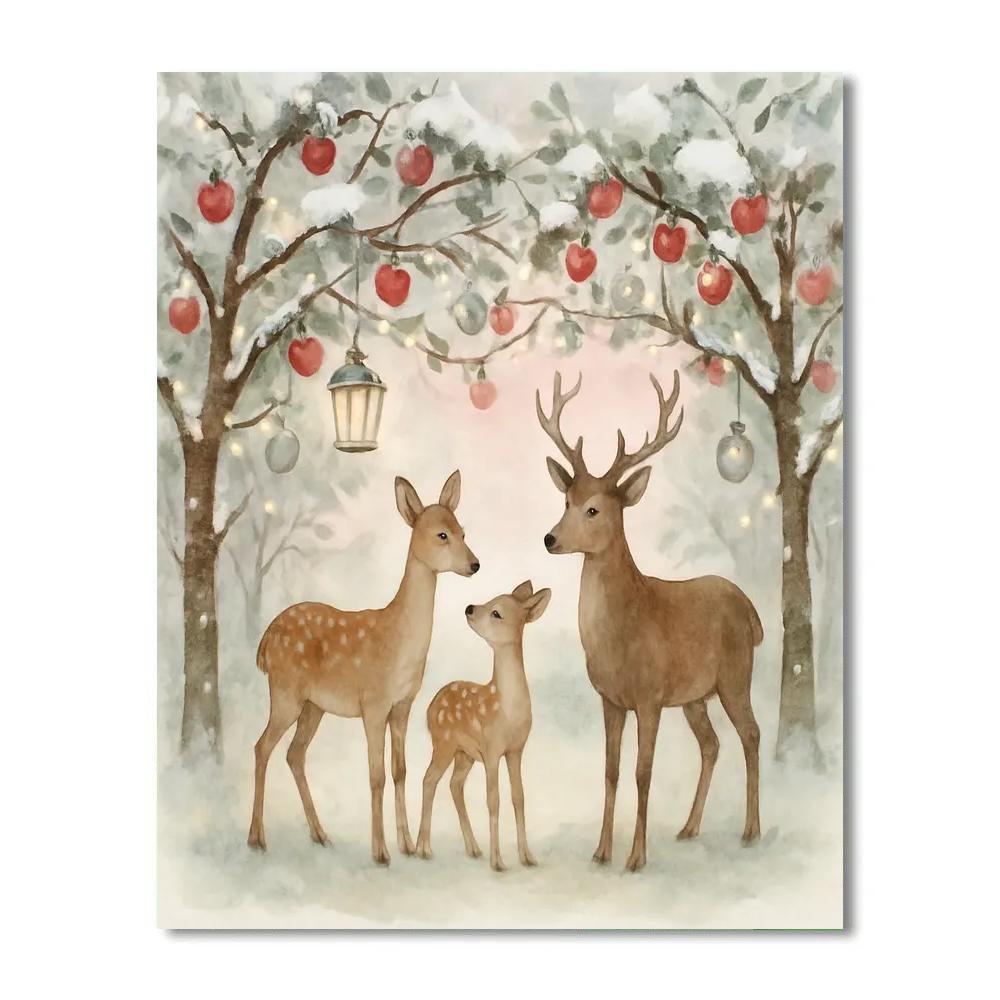 Holiday Deer Family In The Enchanted Orchard Paint by numbers art