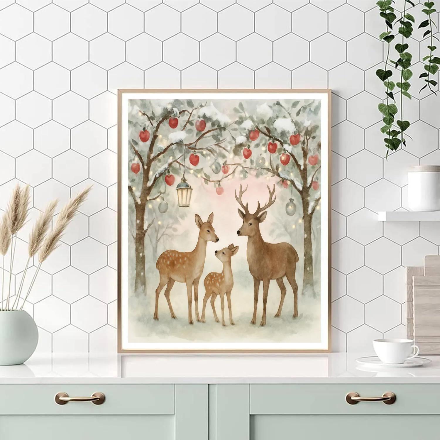 Holiday Deer Family In The Enchanted Orchard Paint by numbers art