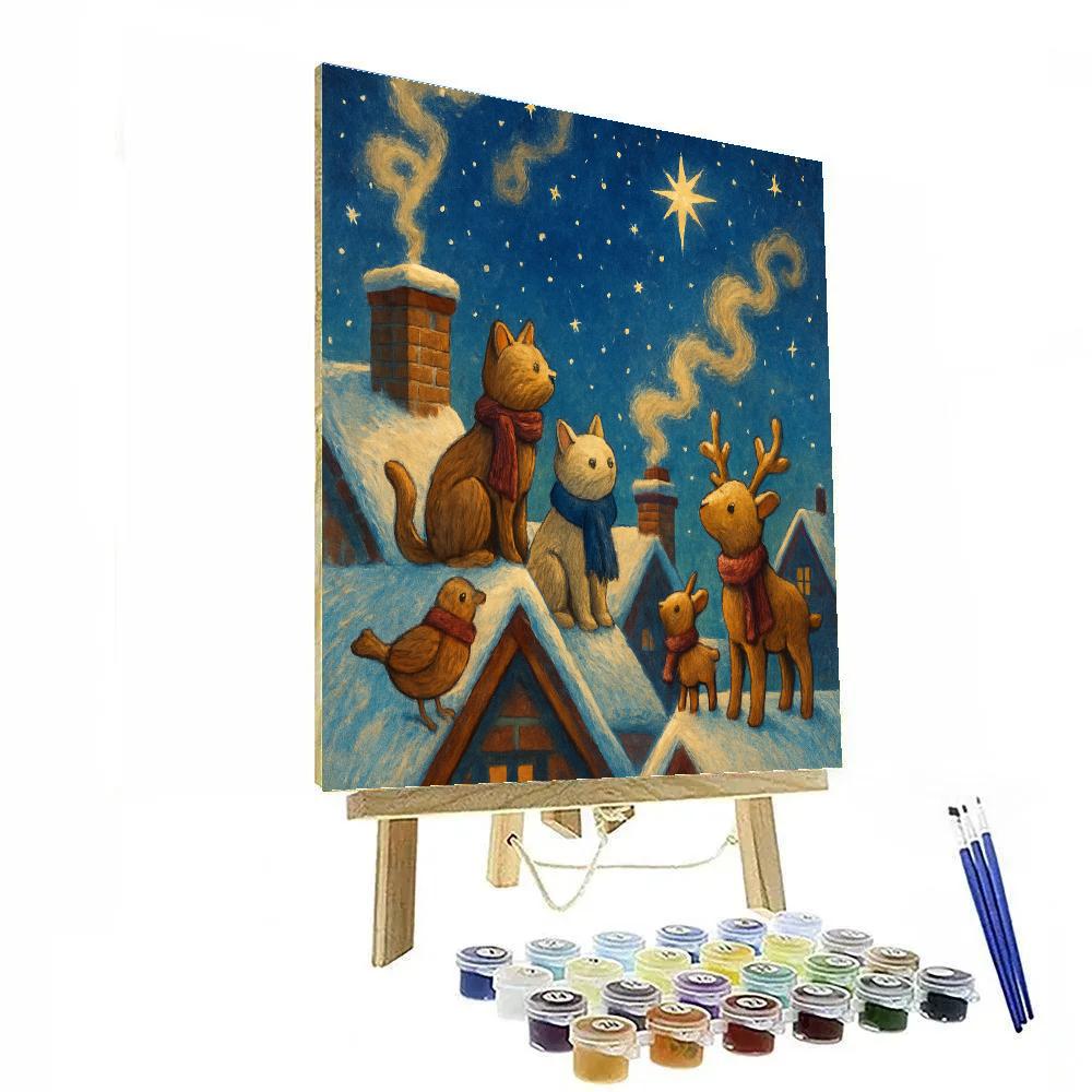 Winter Starlight Over The Rooftop Menagerie paint by number