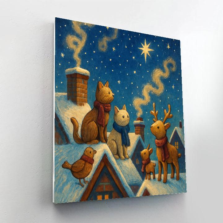 Winter Starlight Over The Rooftop Menagerie paint by number