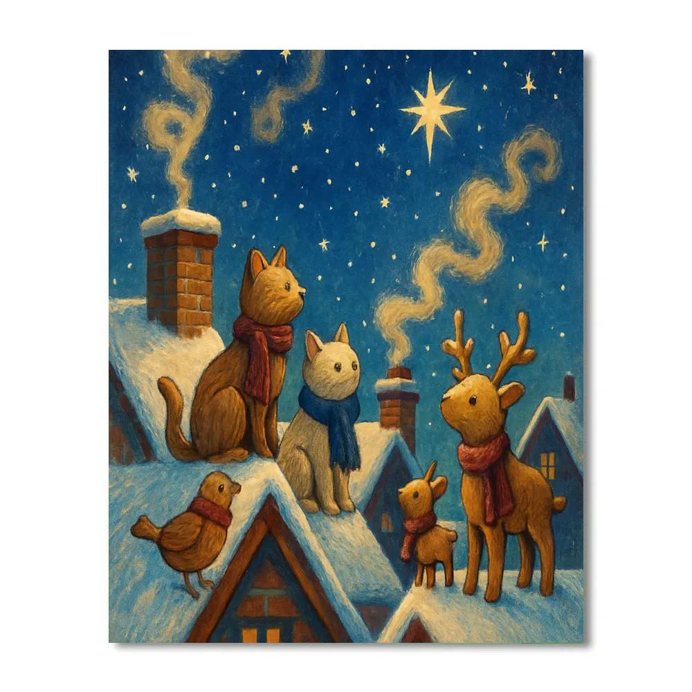 Winter Starlight Over The Rooftop Menagerie paint by number