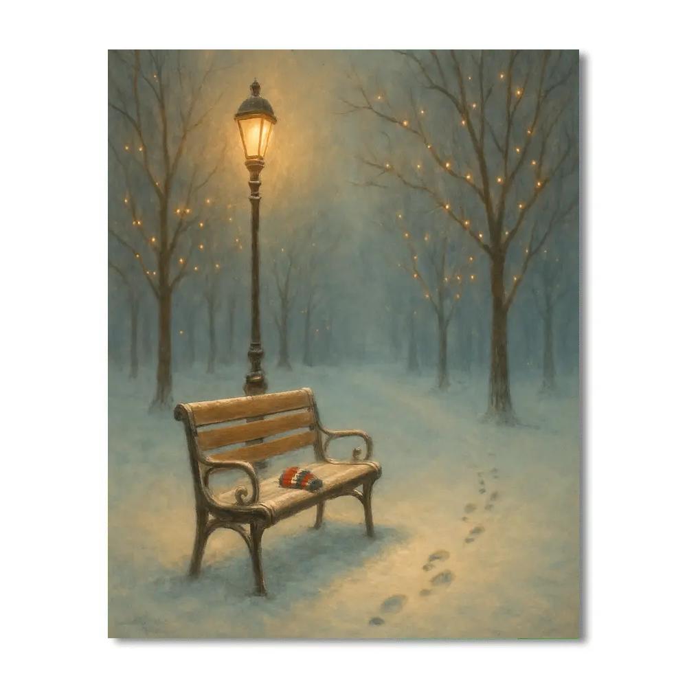 Snowy Park Bench With Forgotten Mittens painting number kit