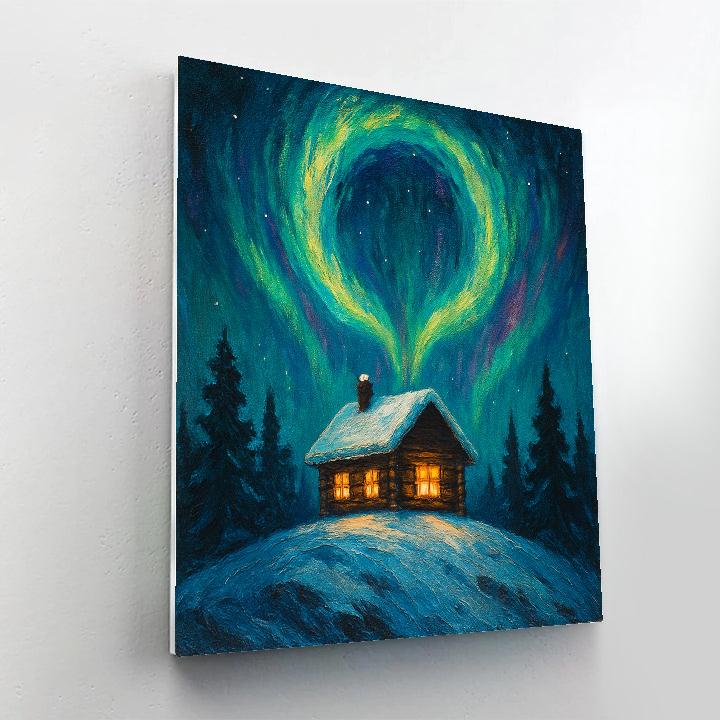 Alpine Cabin With Aurora Wreath Halo Paint by numbers kits